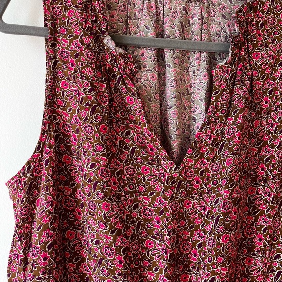 GAP Sleeveless Floral Midi Dress Medium Brown Boho Cottagecore Ruffle Tie Waist - Picture 2 of 15